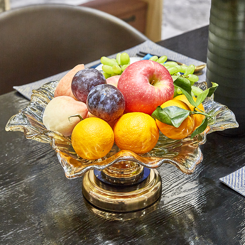 Golden Decoration Home Living Room Coffee Table Decoration American Crystal Glass High-foot Fruit Basket Light Luxury European Fruit Plate