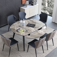 北欧白腊木岩板餐桌简约家用小户型多功能实木餐桌可折叠伸缩圆桌