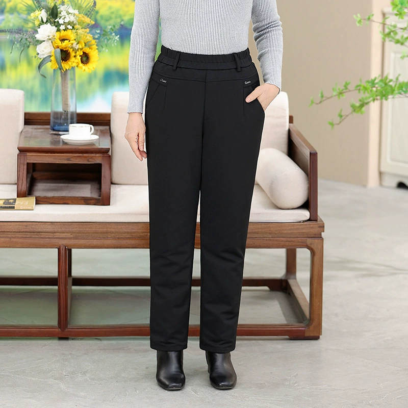 Белые пуховые брюки из гусиного пуха со съемной подкладкой для женщин среднего и пожилого возраста, утолщенные теплые хлопковые брюки для бабушек, оптовая продажа