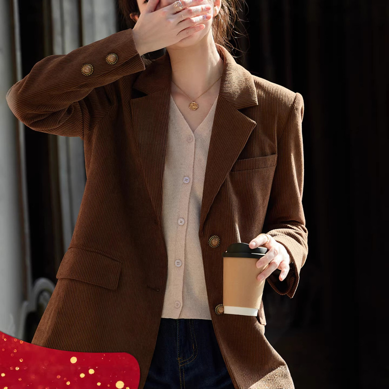 Pre-Sale Vintage Maillard Silhouette Corduroy Blazer Jacket Women's Autumn and Winter Fashion Pre-Sale Vintage Maillard Silhouette Corduroy Blazer Jacket Women's Autumn and Winter Fashion