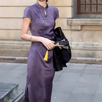 8851 # Новое благородное винтажное платье Cheongsam в китайском стиле для женщин, улучшенное атласное плиссированное платье Cheongsam весна/лето.
