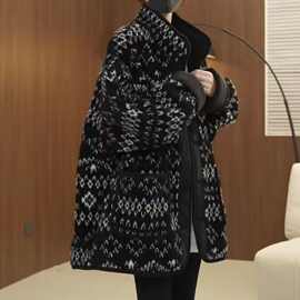 慵懒风宽松时尚颗粒绒毛毛外套女秋冬新款大码中长款遮臀大衣新
