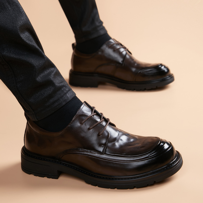 头层牛皮2025新款真皮百搭休闲商务男式英伦圆头皮鞋支持密文下单