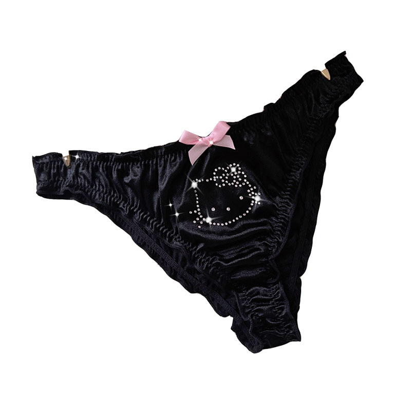 Girl's Dream Kitty diamante satinado brillante escritos de las mujeres del estiramiento sexy Tanga