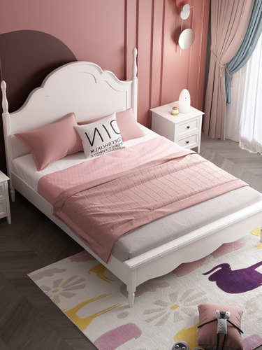 IYR7 American Children's Bed Girl's Room All Solid Wood Princess Bed Master Bedroom 1.8m Double Bed 1.5m Simple White Single