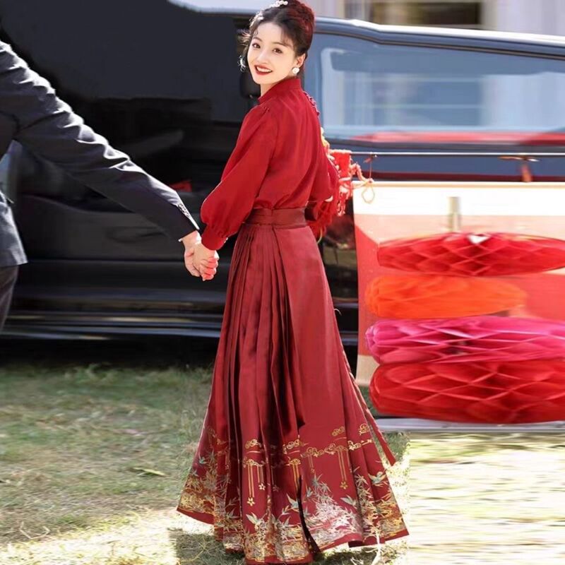 大码胖mm红色马面裙敬酒服秋冬加绒厚新娘中式订婚礼服套装200斤|undefined
