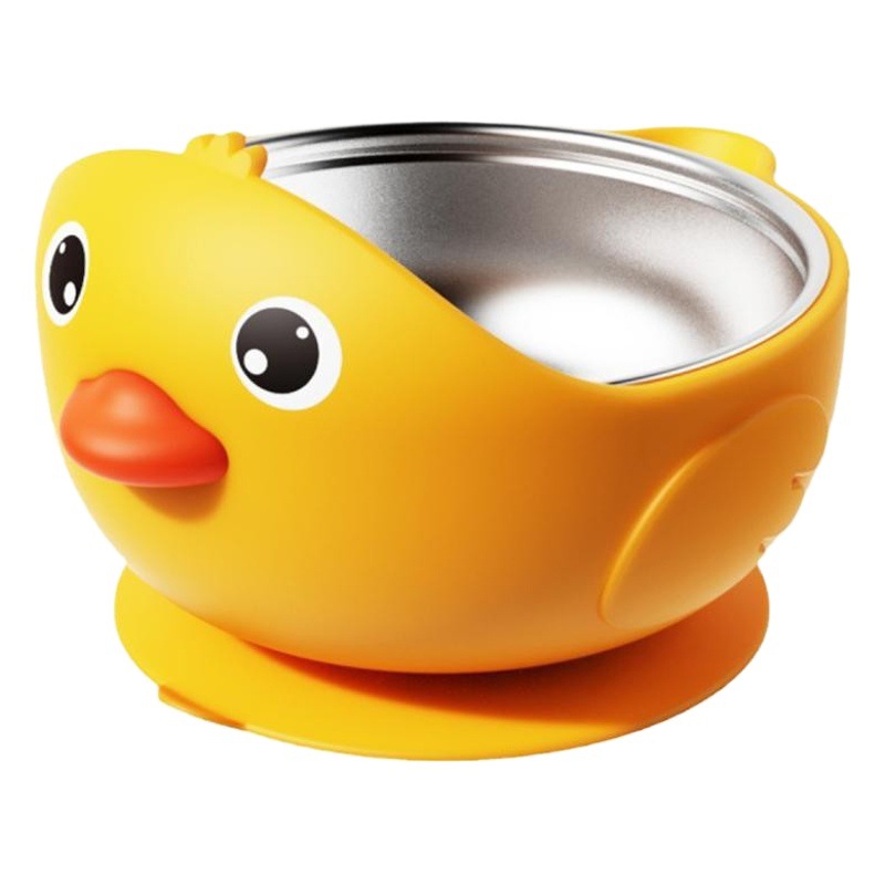 Pequeño pato amarillo Placa de silicona para niños suplemento de alimentos para bebés tazón integrado taza de succión resistente a la caída vajilla de alimentación juego de tazón de silicona