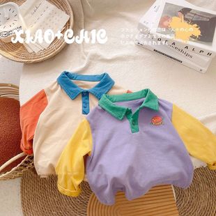 Ins Juejuezi Contrasting Color~Korean Style Kidsren's Polo Shirt Pure Cotton Long-Sleeved T-Shirt Baby Spring & Fall Sweatshirt Thin Style