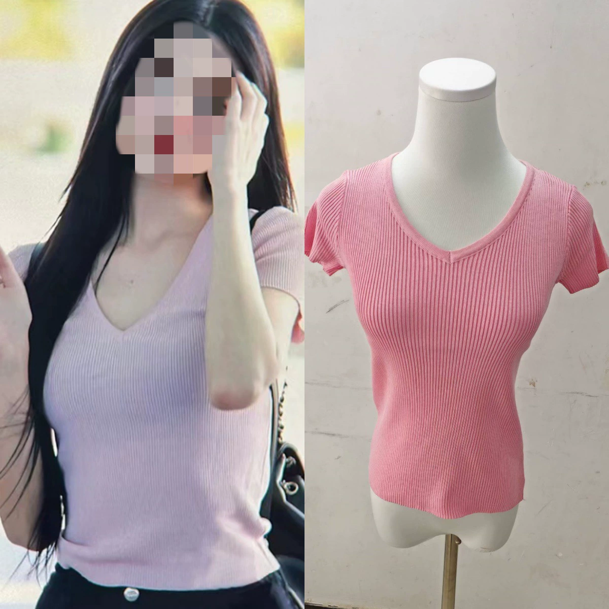 Женская розовая футболка Shen Yuna в однотонном стиле, трикотажная рубашка из ледяного шелка, тонкий Топ с коротким рукавом и V-образным вырезом для девочек, облегающий летний топ