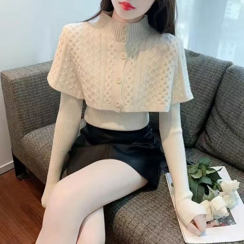 2025新款洋气麻花针织衫上衣女秋冬内搭长袖内搭两件套打底毛衣女|undefined