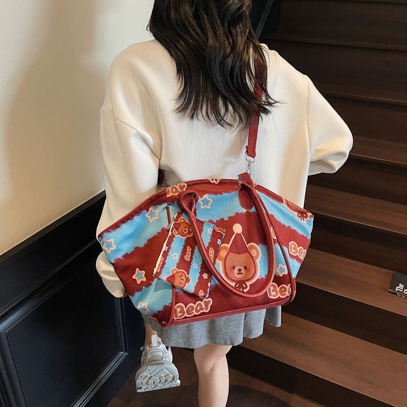 撞色条纹大包包女2025新款秋季时尚腋下包休闲帆布单肩斜挎托特包|undefined