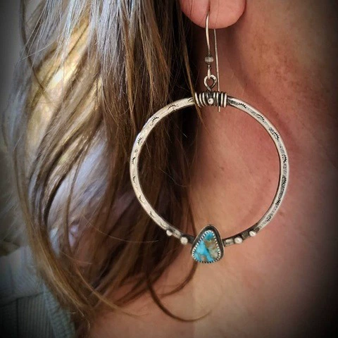 荣钰 Retro turquoise creative earrings for eyelashes handmade, wish, European style