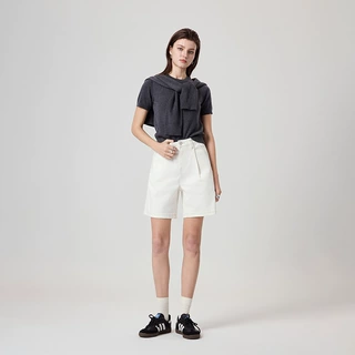 集也白色高腰阔腿牛仔短裤女2026春夏薄款弹力宽松显瘦显高短裤