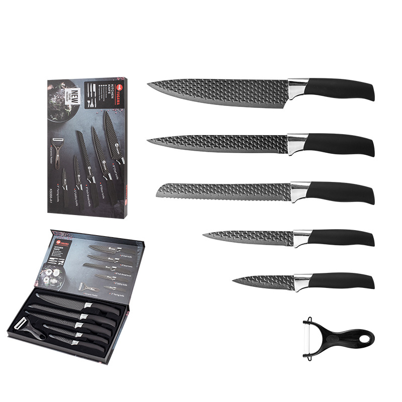 Nuevo estilo transfronterizo de cuchillo de cocina de acero inoxidable cuchillo de corte de verduras negro doméstico mango de diamante cuchillo de mango