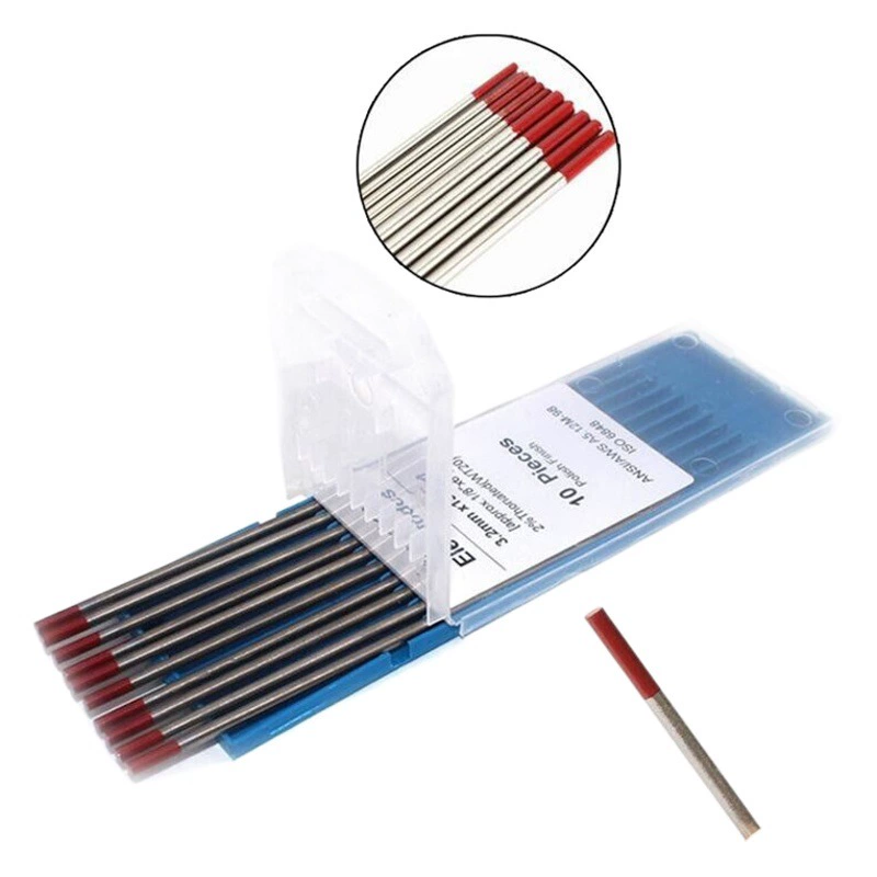 Набор вольфрамовых игл WT20 (10 шт.), вольфрамовые электроды WT20 для TIG-сварки, красные наконечники, стержни для сварки, вольфрамовые иглы для аргонодуговой сварки, красные наконечники.