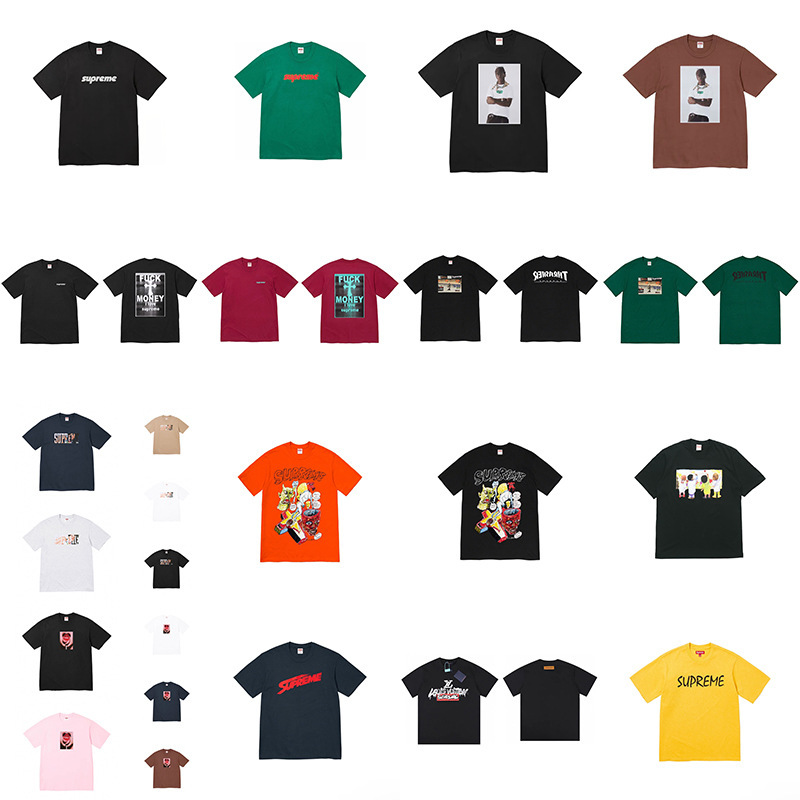 Heavy Weight Cross-Border American Fashion Supreme Letter Printed T-Shirt Box Round Neck Short-Sleeved Men's and Women's Loose Casual T-Shirts for Men and Women