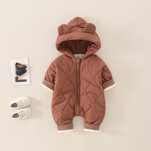 Baby Autumn and Winter Clothes Baby Onesie Warm Clothes Newborn Crawling Suit Thickened Cotton Coat Outing Coat Cotton Coat Hooded Coat 