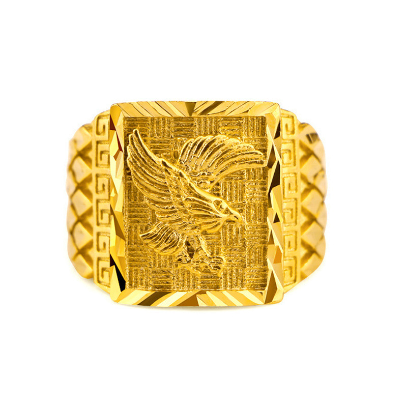 Atmospheric Men's Sand Gold Ring Eagle Brass Gold Plated Imitation Gold Ring Opening Adjustment Grand Picture Ring