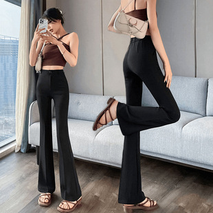 Ice Silk Flared Pants for Women, Summer Thin Style 2024 New High-Waisted Slimming Black Suit Flared Pants for Petite Figures