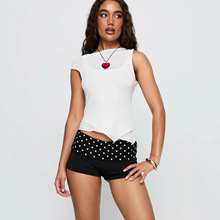2025亚马逊ins辣妹波点翻腰头撞色短裤美式复古辣妹风基础休闲裤