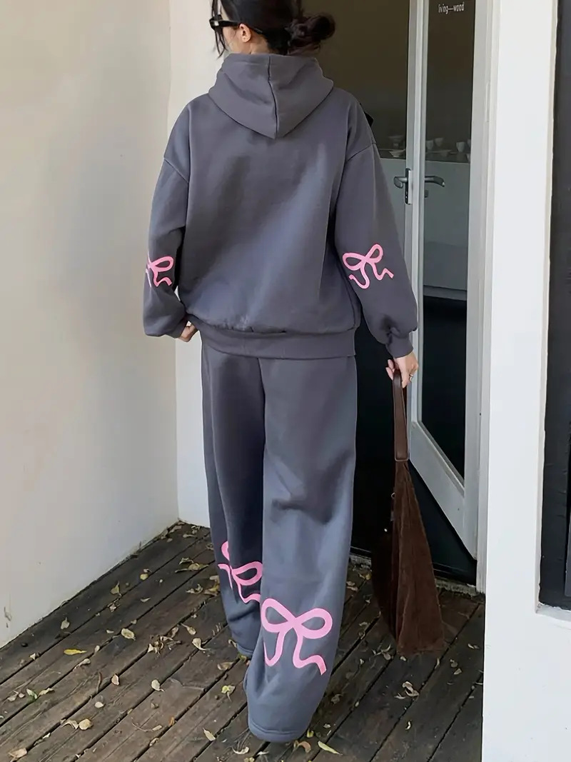 Trendy Printed Hoodie & Jogger Pants Set - Soft Polyester Fabric, Comfortable & Stylish Two-Piece Outfit For Men & Women (Grey, Butterfly Print)_ecoleips.com