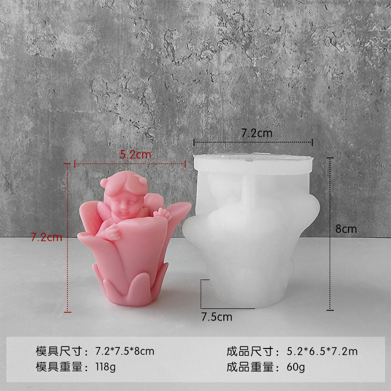Jiahuimei Baby Angel Molde de silicona Producción de velas de aromaterapia Diy Molde de ángel de flores tridimensionales