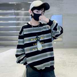 天才鲸 男童卫衣长袖秋装新款帅气冬款条纹学生中大童春秋季上衣