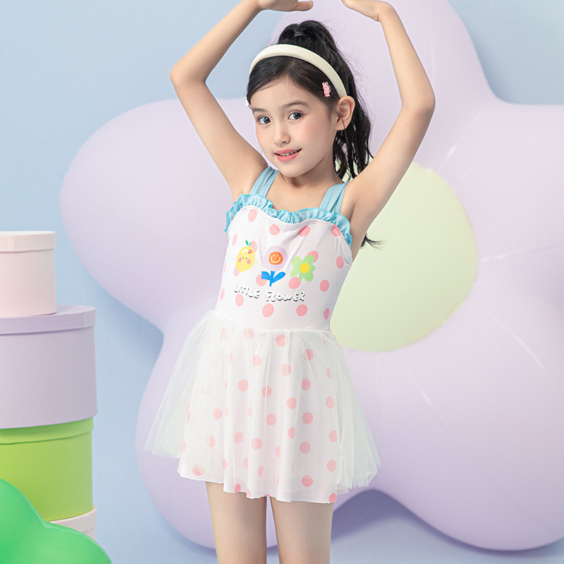 2025 verano nuevo trajes de baño de niñas niñas unidas coreanas lindas vestidas de princesa de malla para niños