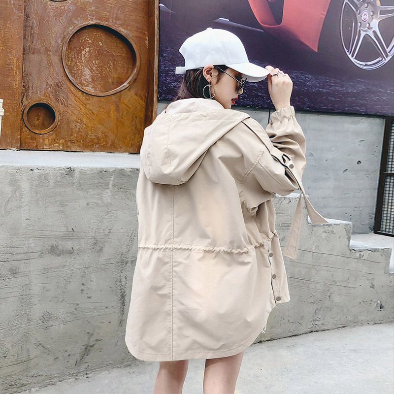 中长款外套女2025春秋韩版连帽宽松大码学生夹克开学季bf风衣短款