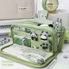 熊貓綠色筆袋2023年新款容量文具盒女孩版初中生大容量文具袋簡約