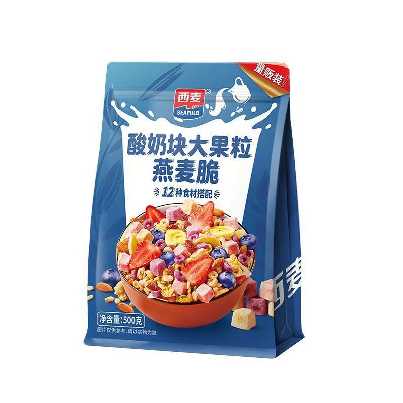 500 г/упаковка йогуртовые кубики с крупными фруктами, хрустящие овсяные хлопья, готовые к употреблению, питательные завтраки, овсяная каша