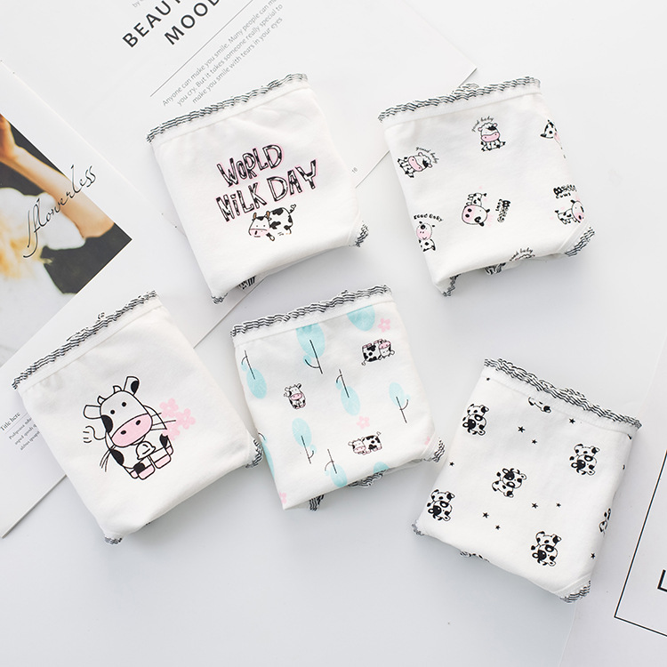 Ins Style Children's Cute Pure Cotton Cow Cartoon Girls' Underwear Pure Cotton Breathable Briefs Cross-Border for Young Children