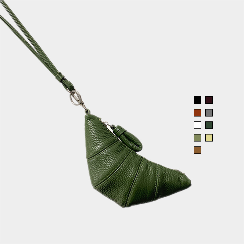 LE Genuine Leather Neck Croissant Earphone Bag Mini Croissant Women's Crossbody Bag Croissant Dumpling Bag Change Key Bag