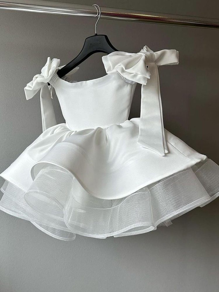 Children's 2026 New White European And American Style Puffy For Young Girls With Large Bow Princess Dress Wholesale_voghion.com