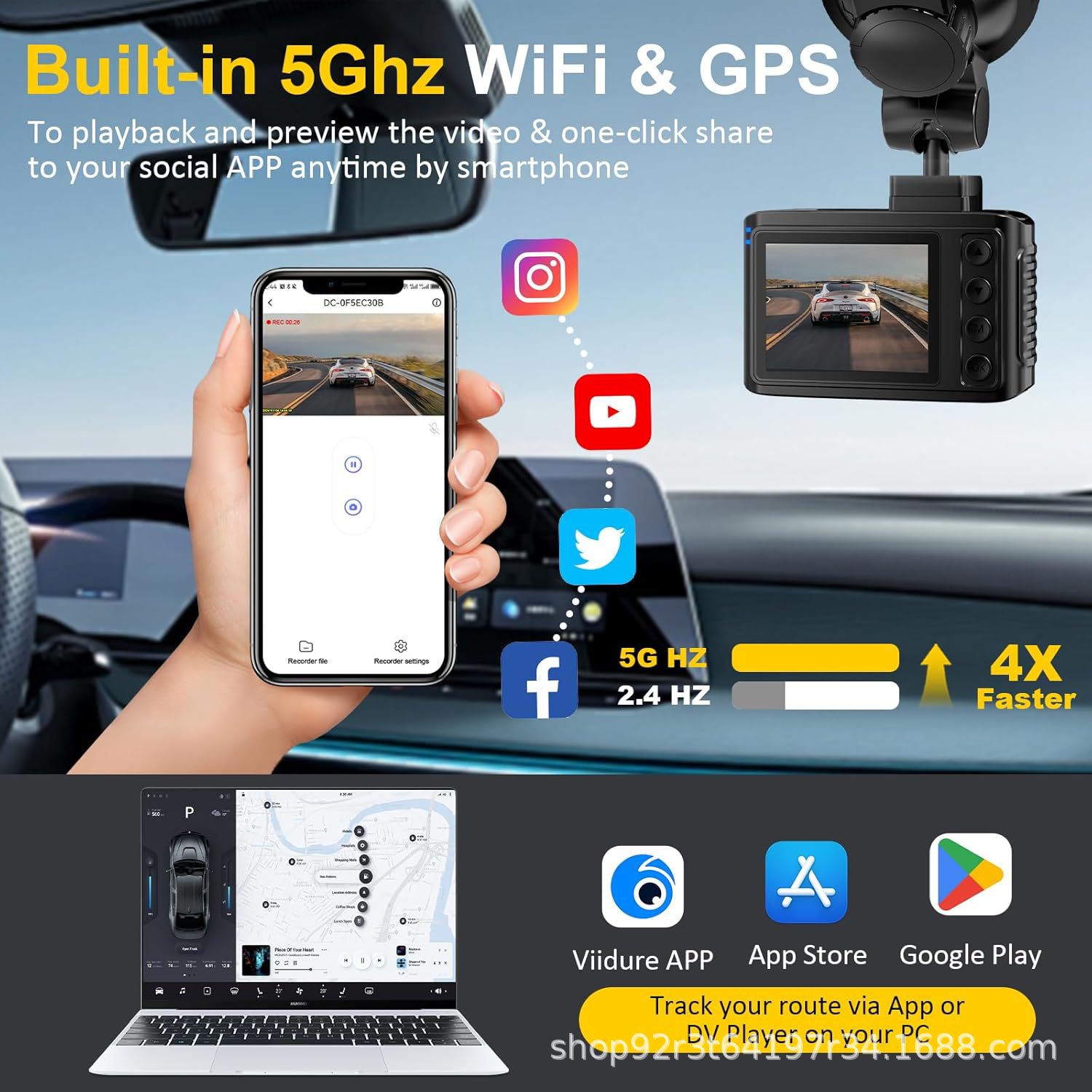 New private model 4K+1080P dual-lens 5G WiFi dashcam with high-definition image viewable on mobile phones