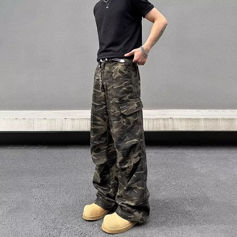 American Retro High Street Cargo Pants Men's Straight Wide-Leg Casual Pants 2025 New Fashion Trendy Ins Long Pants American Retro High Street Cargo Pants Men's Straight Wide-Leg Casual Pants 2025 New Fashion Trendy Ins Long Pants