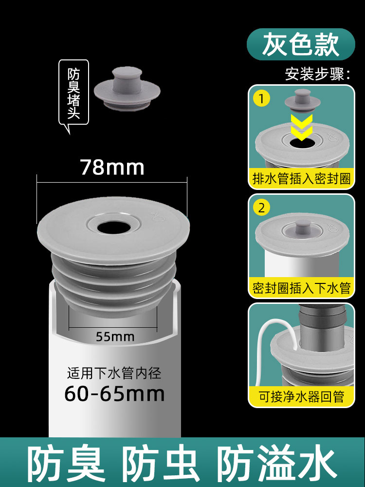 Anillo de sellado de silicona 60-65 Gris + cubierta desodorante