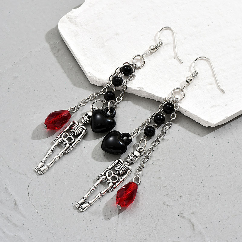 1 Pair Fashion Heart Shape Skull Artificial Gemstones Alloy Plating Womenu0027S Drop Earrings