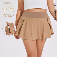 LULU跨境歐美大碼高腰跑步運動短裙女健身褲瑜伽裙防走光網球裙女