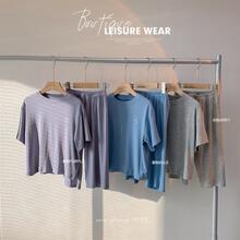 新款简约夏季男童睡衣纯色套装中大童休闲男宝宝家居服两件套潮流