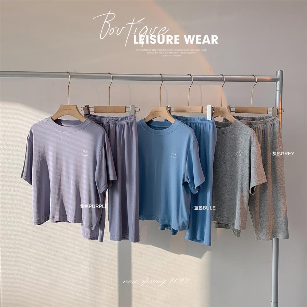 New Style Simple Summer Boys Pajamas Solid Color suit Big Kids Casual Boys' Home Clothes Two-Piece Fashionable Set