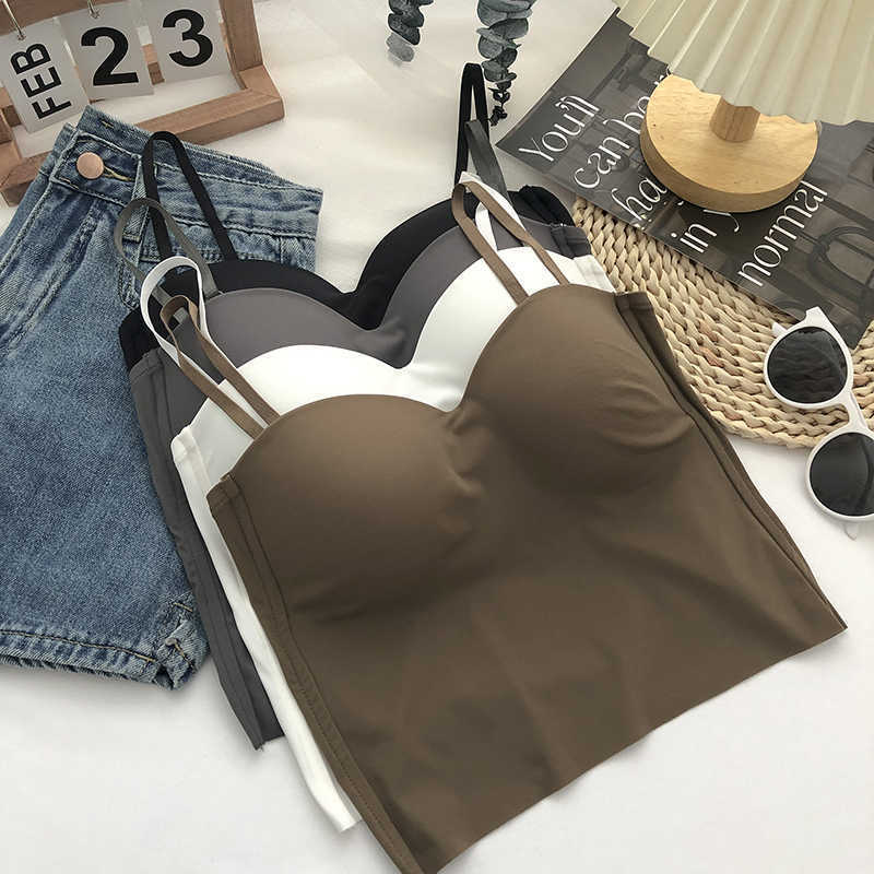 Ice Silk Sling Beautiful Back Vest One-piece Fixed Cup Underwear Base Adjustable Shoulder Strap Short Tube Top Women