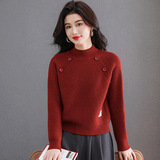 秋冬新款针织衫纯色插肩袖宽松慵懒风百搭气质显瘦半高领套头毛衣，女装针织衫/毛衣，妃慕昵服饰