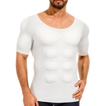 Europa y Estados Unidos transfronterizos músculo falso hombre camiseta de simulación invisible músculo pectoral falso ropa interior delgada abdomen ajustado manga corta base