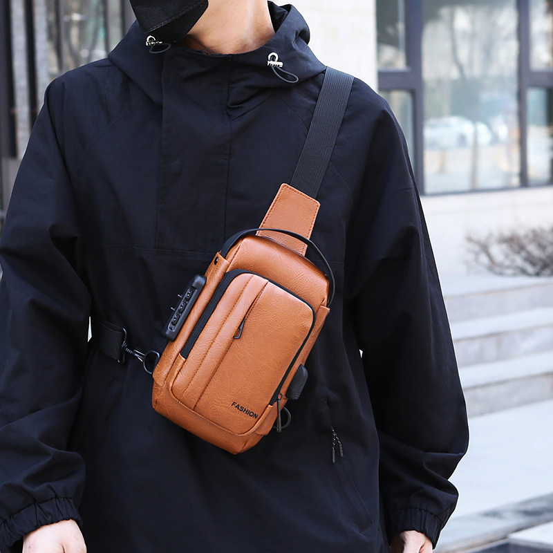 Bolso de pecho de hombre bloqueo de contraseña bolso de motocicleta antirrobo al aire libre correr viaje bolso de cintura de hombro mochila deportiva ligera