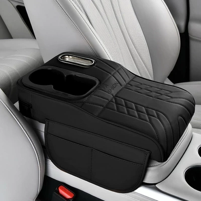 Car armrest box with elevated capacity, large-capacity cup holder, central protective cover, car tissue box, storage mat (Armrest box pad) - colorful-cup-vertical-styleelegant-black-heightening-pad-tissue-box-cup-holder-storage-bag