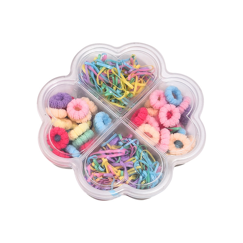 Nuevo set de niños de color caramelo red caja de regalo de banda de goma cuerda de cabeza adorable no lesionar el cabello elástico de alto anillo adornamiento para el cabello