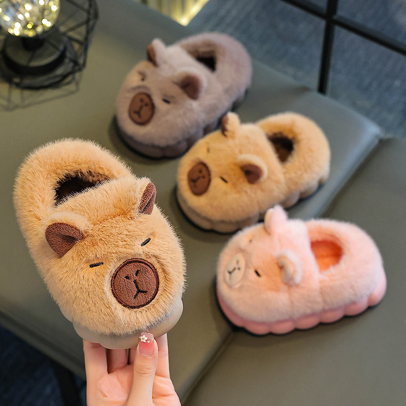 Autumn and Winter Cotton Slippers for Boys and Girls, Thick-Soled Non-Slip Bags with Poop Feeling, Indoor Home Winter Velvet Warm Cotton Shoes
