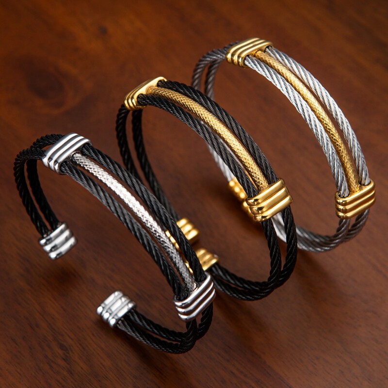 Europe and the United States cross-border 10MM wire rope elastic bracelet stainless steel simple woven two-color cable bracelet wholesale