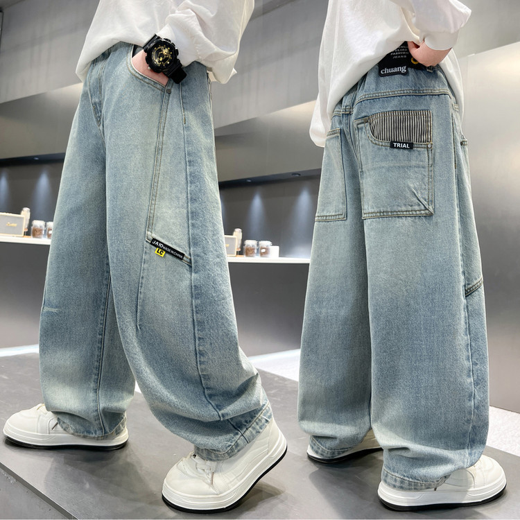Boys' Spring Pants 2026 New Style Children's Jeans Spring and Autumn Models Big Kids Spring Long Pants Stylish Trendy Straight-Leg Pants